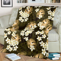 Gold Tropical Hawaii Blanket Seamless Monstera Plumeria Hawaiian Pattern - Polynesian Pride