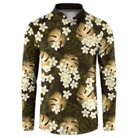 Gold Tropical Hawaii Button Sweatshirt Seamless Monstera Plumeria Hawaiian Pattern LT14 Gold - Polynesian Pride
