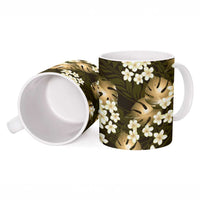 Gold Tropical Hawaii Ceramic Mug Seamless Monstera Plumeria Hawaiian Pattern LT14 - Polynesian Pride