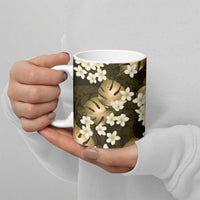 Gold Tropical Hawaii Ceramic Mug Seamless Monstera Plumeria Hawaiian Pattern LT14 - Polynesian Pride