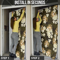 Gold Tropical Hawaii Door Cover Seamless Monstera Plumeria Hawaiian Pattern - Polynesian Pride