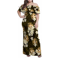 Gold Tropical Hawaii Family Matching Off Shoulder Maxi Dress and Hawaiian Shirt Seamless Monstera Plumeria Hawaiian Pattern - Polynesian Pride