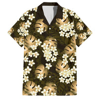 Gold Tropical Hawaii Family Matching Short Sleeve Bodycon Dress and Hawaiian Shirt Seamless Monstera Plumeria Hawaiian Pattern - Polynesian Pride