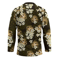 Gold Tropical Hawaii Hockey Jersey Seamless Monstera Plumeria Hawaiian Pattern LT14 - Polynesian Pride