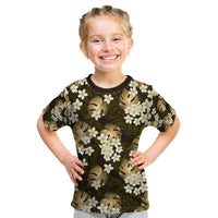 Gold Tropical Hawaii Kid T Shirt Seamless Monstera Plumeria Hawaiian Pattern - Polynesian Pride