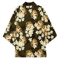 Gold Tropical Hawaii Kimono Seamless Monstera Plumeria Hawaiian Pattern LT14 - Polynesian Pride
