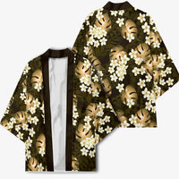 Gold Tropical Hawaii Kimono Seamless Monstera Plumeria Hawaiian Pattern LT14 - Polynesian Pride