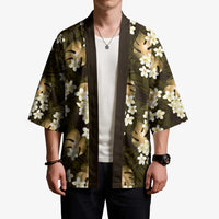 Gold Tropical Hawaii Kimono Seamless Monstera Plumeria Hawaiian Pattern LT14 - Polynesian Pride