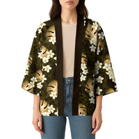 Gold Tropical Hawaii Kimono Seamless Monstera Plumeria Hawaiian Pattern LT14 - Polynesian Pride