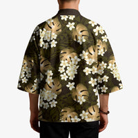 Gold Tropical Hawaii Kimono Seamless Monstera Plumeria Hawaiian Pattern LT14 - Polynesian Pride