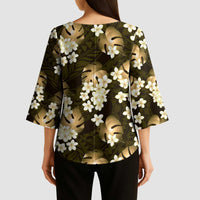 Gold Tropical Hawaii Kimono Sleeve Blouse Seamless Monstera Plumeria Hawaiian Pattern LT14 - Polynesian Pride