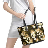 Gold Tropical Hawaii Leather Tote Bag Seamless Monstera Plumeria Hawaiian Pattern - Polynesian Pride