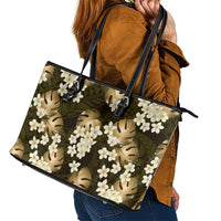 Gold Tropical Hawaii Leather Tote Bag Seamless Monstera Plumeria Hawaiian Pattern - Polynesian Pride