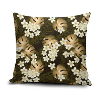 Gold Tropical Hawaii Pillow Cover Seamless Monstera Plumeria Hawaiian Pattern - Polynesian Pride