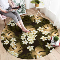 Gold Tropical Hawaii Round Carpet Seamless Monstera Plumeria Hawaiian Pattern - Polynesian Pride
