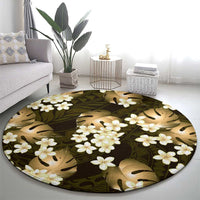 Gold Tropical Hawaii Round Carpet Seamless Monstera Plumeria Hawaiian Pattern - Polynesian Pride