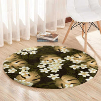 Gold Tropical Hawaii Round Carpet Seamless Monstera Plumeria Hawaiian Pattern - Polynesian Pride