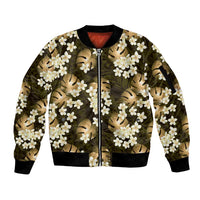 Gold Tropical Hawaii Sleeve Zip Bomber Jacket Seamless Monstera Plumeria Hawaiian Pattern LT14 Unisex Gold - Polynesian Pride