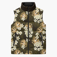 Gold Tropical Hawaii Sleeveless Puffer Jacket Seamless Monstera Plumeria Hawaiian Pattern LT14 Unisex Gold - Polynesian Pride