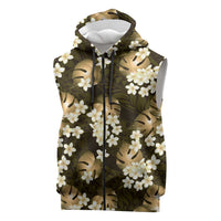Gold Tropical Hawaii Sleeveless Zip Hoodie Seamless Monstera Plumeria Hawaiian Pattern LT14 Gold - Polynesian Pride