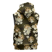 Gold Tropical Hawaii Sleeveless Zip Hoodie Seamless Monstera Plumeria Hawaiian Pattern LT14 - Polynesian Pride