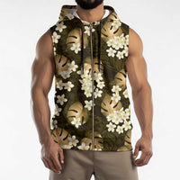 Gold Tropical Hawaii Sleeveless Zip Hoodie Seamless Monstera Plumeria Hawaiian Pattern LT14 - Polynesian Pride