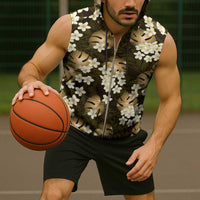 Gold Tropical Hawaii Sleeveless Zip Hoodie Seamless Monstera Plumeria Hawaiian Pattern LT14 - Polynesian Pride