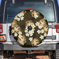 Gold Tropical Hawaii Spare Tire Cover Seamless Monstera Plumeria Hawaiian Pattern - Polynesian Pride