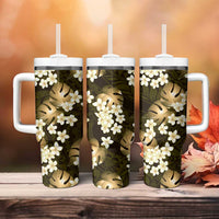 Gold Tropical Hawaii Tumbler With Handle Seamless Monstera Plumeria Hawaiian Pattern - Polynesian Pride