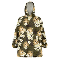 Gold Tropical Hawaii Wearable Blanket Hoodie Seamless Monstera Plumeria Hawaiian Pattern LT14 One Size Gold - Polynesian Pride