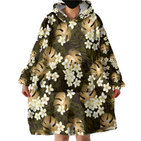 Gold Tropical Hawaii Wearable Blanket Hoodie Seamless Monstera Plumeria Hawaiian Pattern LT14 - Polynesian Pride