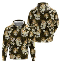 Gold Tropical Hawaii Zip Hoodie Seamless Monstera Plumeria Hawaiian Pattern - Polynesian Pride