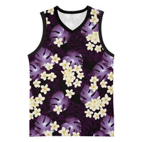 Purple Tropical Hawaii Basketball Jersey Seamless Monstera Plumeria Hawaiian Pattern LT14 Unisex Purple - Polynesian Pride