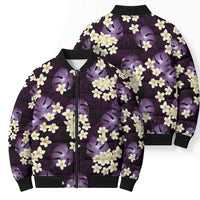 Purple Tropical Hawaii Bomber Puffer Jacket Seamless Monstera Plumeria Hawaiian Pattern LT14 - Polynesian Pride