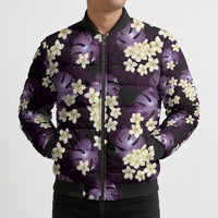 Purple Tropical Hawaii Bomber Puffer Jacket Seamless Monstera Plumeria Hawaiian Pattern LT14 - Polynesian Pride