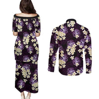 Purple Tropical Hawaii Couples Matching Puletasi and Long Sleeve Button Shirt Seamless Monstera Plumeria Hawaiian Pattern LT14 - Polynesian Pride