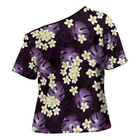 Purple Tropical Hawaii Cross Shoulder Shirt Seamless Monstera Plumeria Hawaiian Pattern LT14 - Polynesian Pride