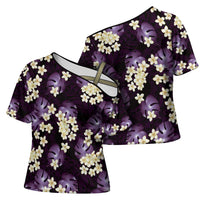 Purple Tropical Hawaii Cross Shoulder Shirt Seamless Monstera Plumeria Hawaiian Pattern LT14 - Polynesian Pride