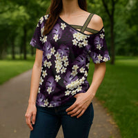 Purple Tropical Hawaii Cross Shoulder Shirt Seamless Monstera Plumeria Hawaiian Pattern LT14 - Polynesian Pride