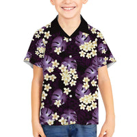 Purple Tropical Hawaii Family Matching Long Sleeve Bodycon Dress and Hawaiian Shirt Seamless Monstera Plumeria Hawaiian Pattern - Polynesian Pride