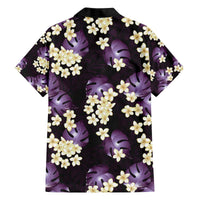 Purple Tropical Hawaii Family Matching Off The Shoulder Long Sleeve Dress and Hawaiian Shirt Seamless Monstera Plumeria Hawaiian Pattern - Polynesian Pride