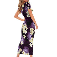 Purple Tropical Hawaii Family Matching Short Sleeve Bodycon Dress and Hawaiian Shirt Seamless Monstera Plumeria Hawaiian Pattern - Polynesian Pride