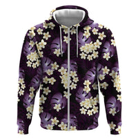 Purple Tropical Hawaii Hoodie Seamless Monstera Plumeria Hawaiian Pattern - Polynesian Pride