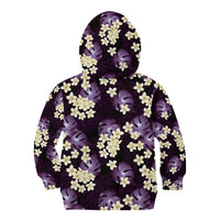 Purple Tropical Hawaii Kid Hoodie Seamless Monstera Plumeria Hawaiian Pattern - Polynesian Pride