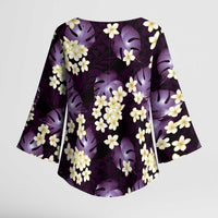 Purple Tropical Hawaii Kimono Sleeve Blouse Seamless Monstera Plumeria Hawaiian Pattern LT14 - Polynesian Pride