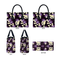 Purple Tropical Hawaii Leather Bag Seamless Monstera Plumeria Hawaiian Pattern - Polynesian Pride