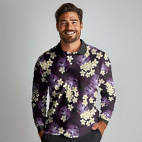 Purple Tropical Hawaii Long Sleeve Polo Shirt Seamless Monstera Plumeria Hawaiian Pattern LT14 - Polynesian Pride