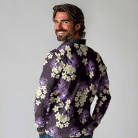 Purple Tropical Hawaii Long Sleeve Polo Shirt Seamless Monstera Plumeria Hawaiian Pattern LT14 - Polynesian Pride
