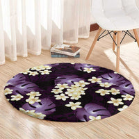 Purple Tropical Hawaii Round Carpet Seamless Monstera Plumeria Hawaiian Pattern - Polynesian Pride
