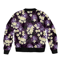 Purple Tropical Hawaii Sleeve Zip Bomber Jacket Seamless Monstera Plumeria Hawaiian Pattern LT14 - Polynesian Pride